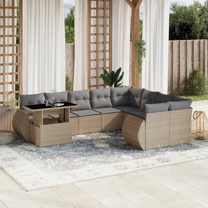 10-tlg. Garten-Sofagarnitur mit Kissen Beige Poly Rattan - Pazzar.ch