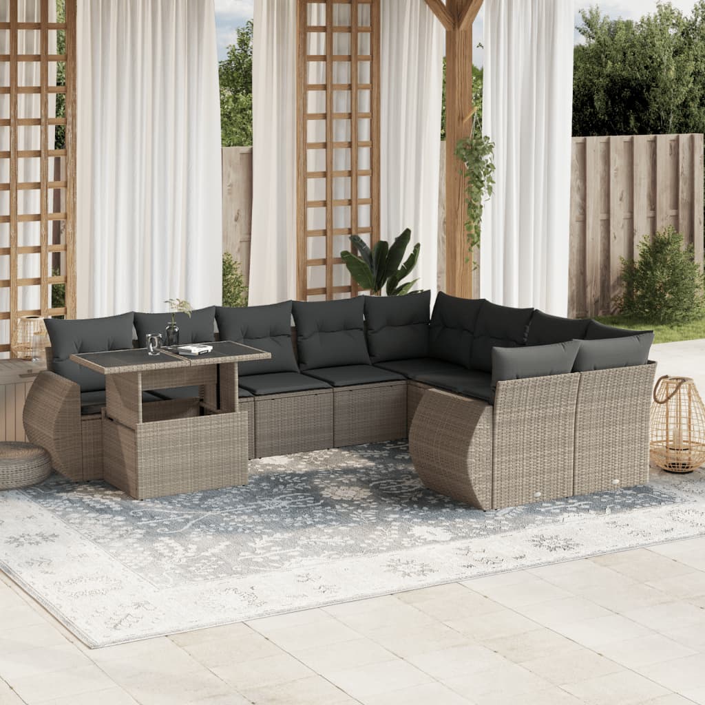 10-tlg. Garten-Sofagarnitur mit Kissen Hellgrau Poly Rattan - Pazzar.ch