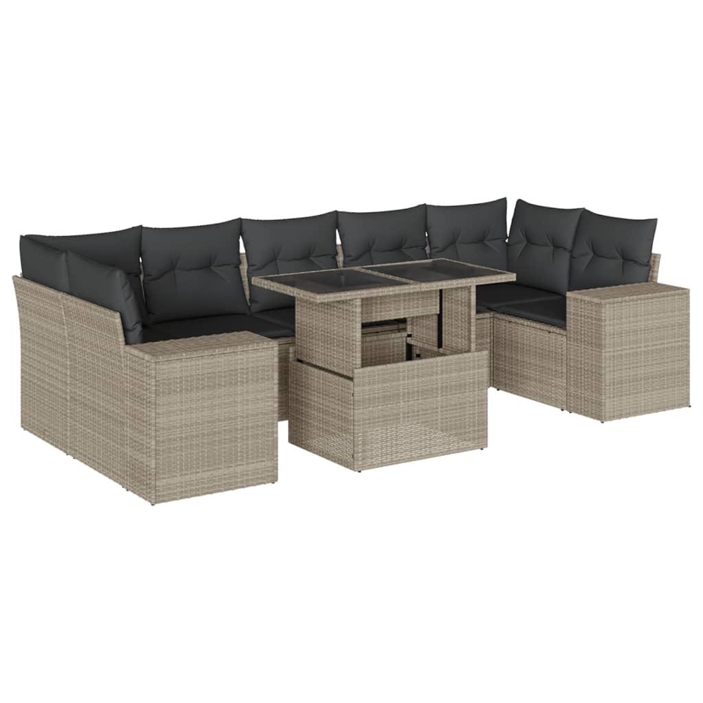 8-tlg. Garten-Sofagarnitur mit Kissen Hellgrau Poly Rattan - Pazzar.ch