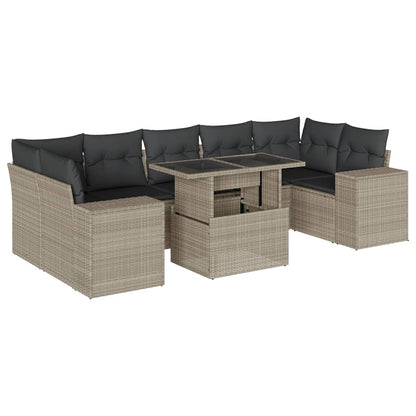 8-tlg. Garten-Sofagarnitur mit Kissen Hellgrau Poly Rattan - Pazzar.ch