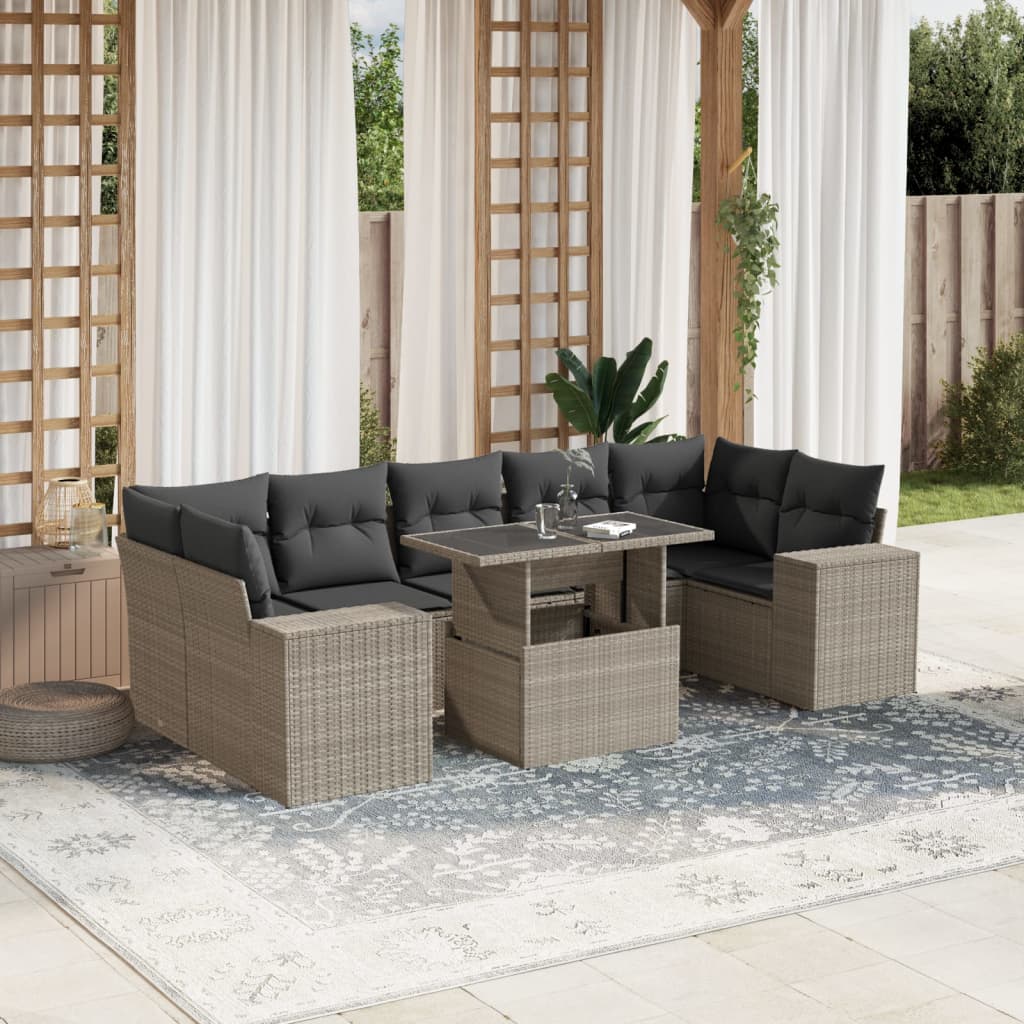 8-tlg. Garten-Sofagarnitur mit Kissen Hellgrau Poly Rattan - Pazzar.ch