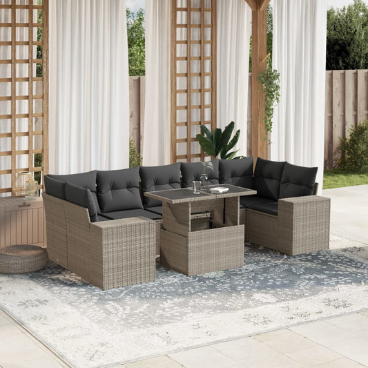 8-tlg. Garten-Sofagarnitur mit Kissen Hellgrau Poly Rattan - Pazzar.ch