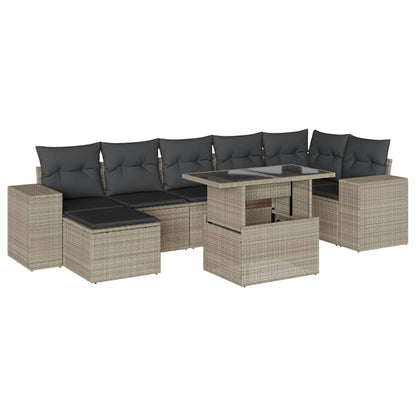 8-tlg. Garten-Sofagarnitur mit Kissen Hellgrau Poly Rattan - Pazzar.ch