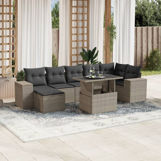 8-tlg. Garten-Sofagarnitur mit Kissen Hellgrau Poly Rattan - Pazzar.ch
