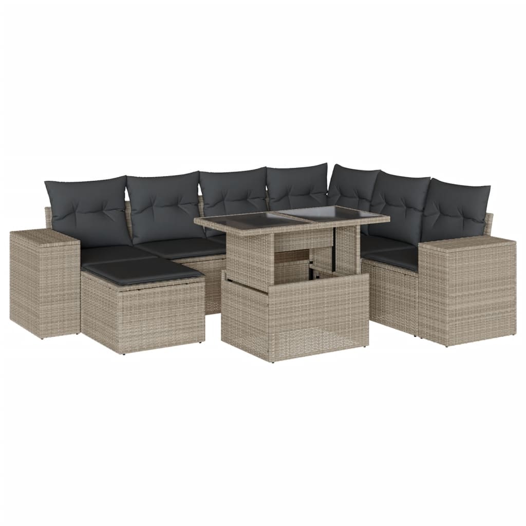 8-tlg. Garten-Sofagarnitur mit Kissen Hellgrau Poly Rattan - Pazzar.ch