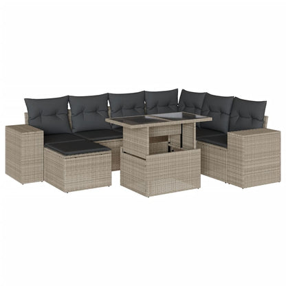 8-tlg. Garten-Sofagarnitur mit Kissen Hellgrau Poly Rattan - Pazzar.ch