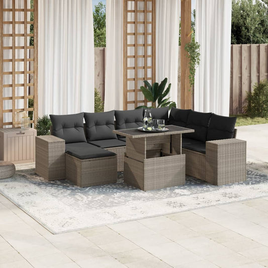 8-tlg. Garten-Sofagarnitur mit Kissen Hellgrau Poly Rattan - Pazzar.ch