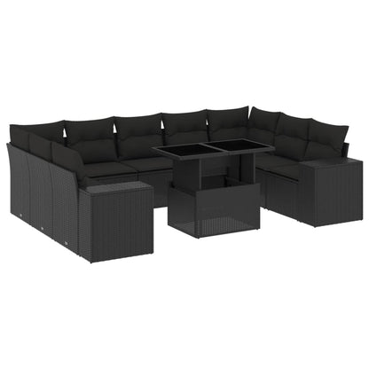 10-tlg. Garten-Sofagarnitur mit Kissen Schwarz Poly Rattan - Pazzar.ch