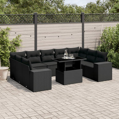 10-tlg. Garten-Sofagarnitur mit Kissen Schwarz Poly Rattan - Pazzar.ch