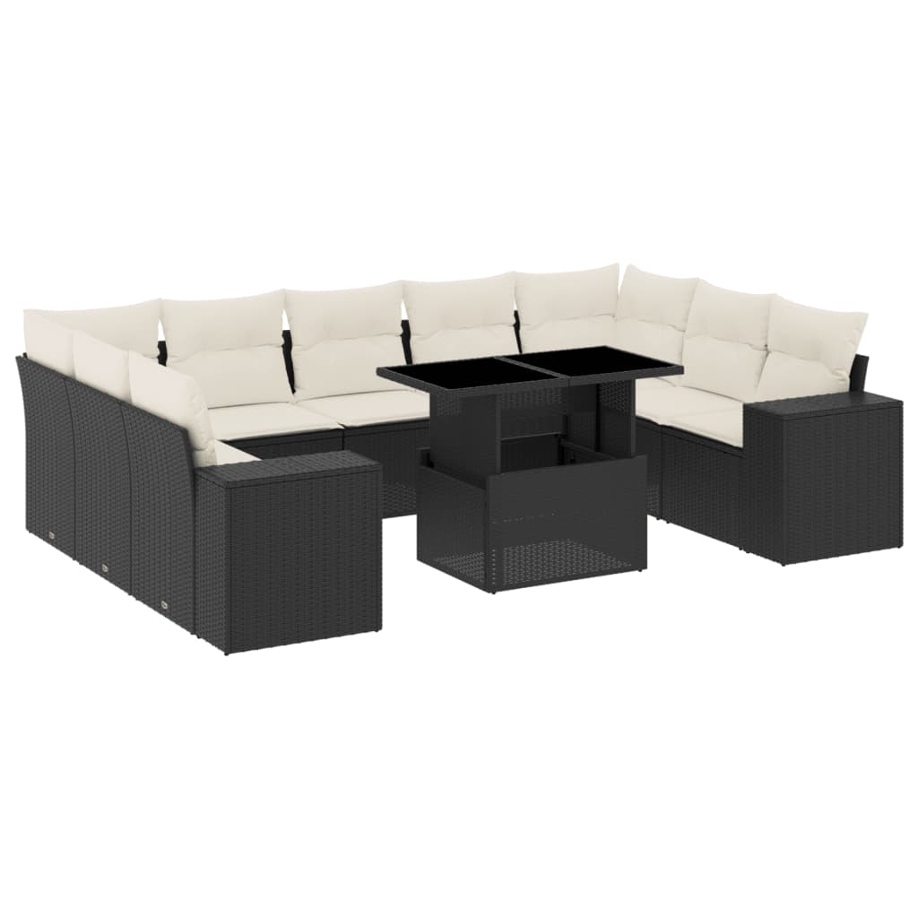 10-tlg. Garten-Sofagarnitur mit Kissen Schwarz Poly Rattan - Pazzar.ch