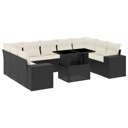 10-tlg. Garten-Sofagarnitur mit Kissen Schwarz Poly Rattan - Pazzar.ch