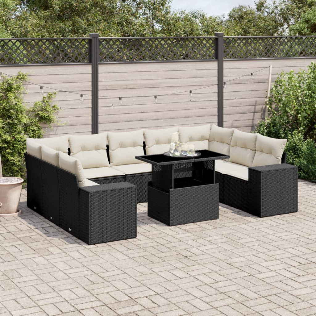 10-tlg. Garten-Sofagarnitur mit Kissen Schwarz Poly Rattan - Pazzar.ch