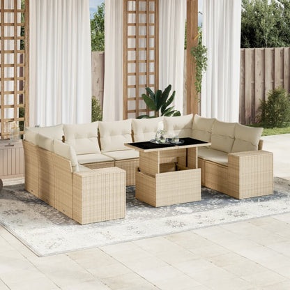 10-tlg. Garten-Sofagarnitur mit Kissen Beige Poly Rattan - Pazzar.ch