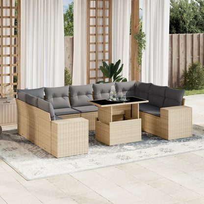 10-tlg. Garten-Sofagarnitur mit Kissen Beige Poly Rattan - Pazzar.ch