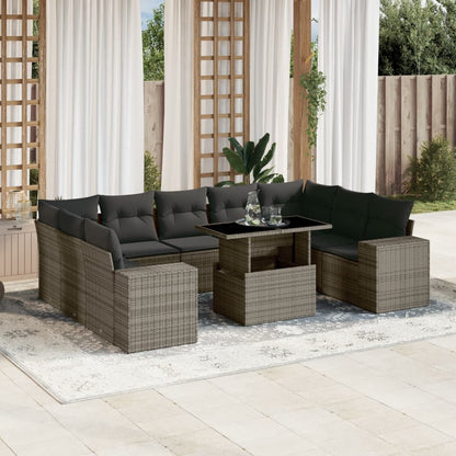 10-tlg. Garten-Sofagarnitur mit Kissen Grau Poly Rattan - Pazzar.ch