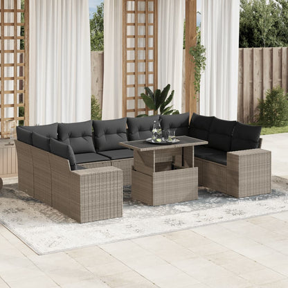 10-tlg. Garten-Sofagarnitur mit Kissen Hellgrau Poly Rattan - Pazzar.ch