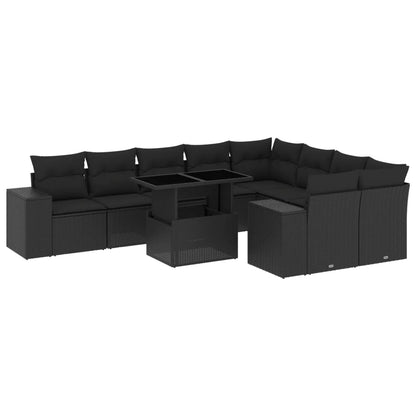 10-tlg. Garten-Sofagarnitur mit Kissen Schwarz Poly Rattan - Pazzar.ch