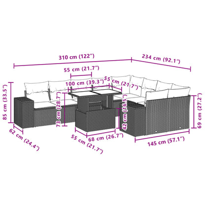 10-tlg. Garten-Sofagarnitur mit Kissen Schwarz Poly Rattan - Pazzar.ch