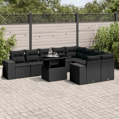 10-tlg. Garten-Sofagarnitur mit Kissen Schwarz Poly Rattan - Pazzar.ch