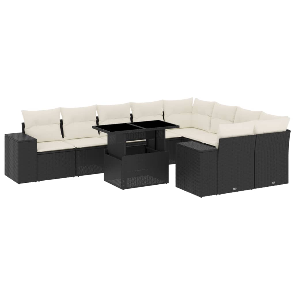 10-tlg. Garten-Sofagarnitur mit Kissen Schwarz Poly Rattan - Pazzar.ch