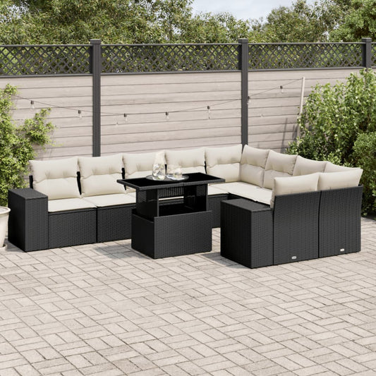 10-tlg. Garten-Sofagarnitur mit Kissen Schwarz Poly Rattan - Pazzar.ch