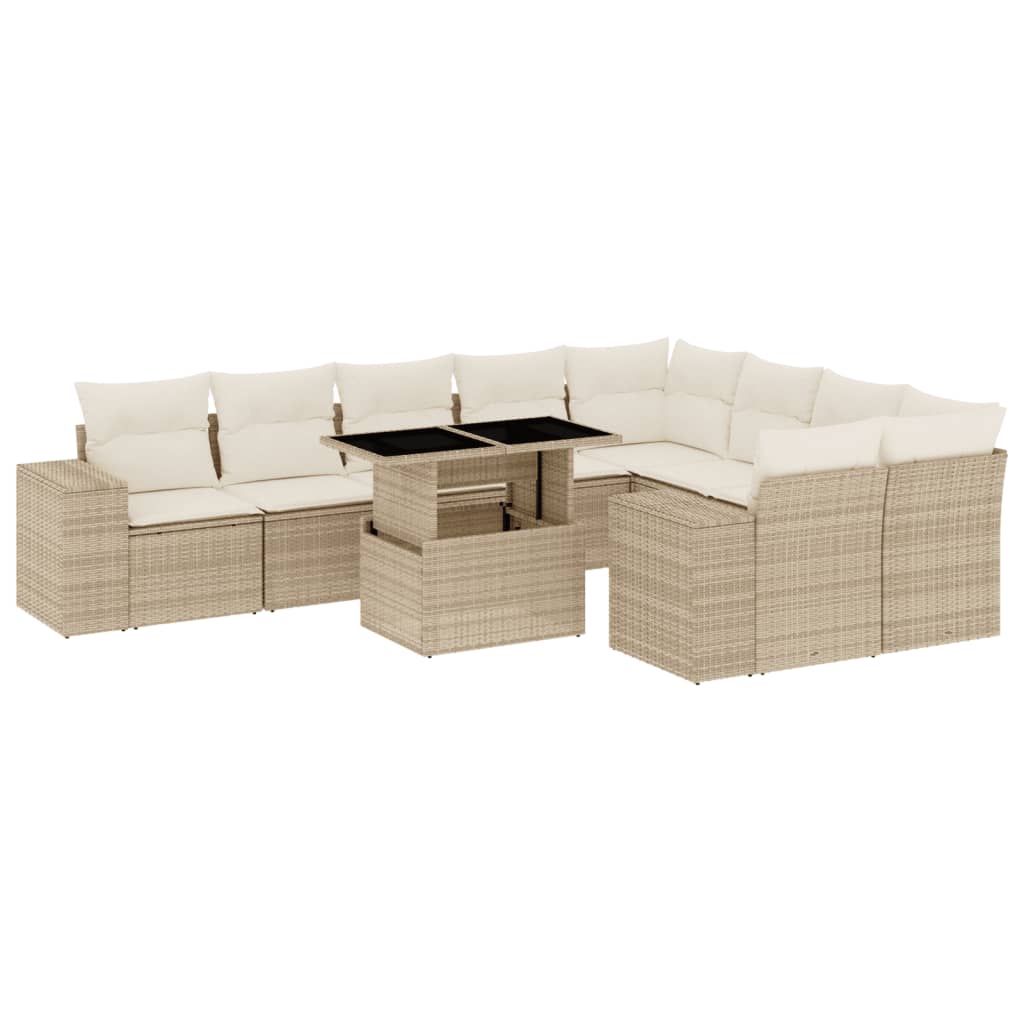 10-tlg. Garten-Sofagarnitur mit Kissen Beige Poly Rattan - Pazzar.ch