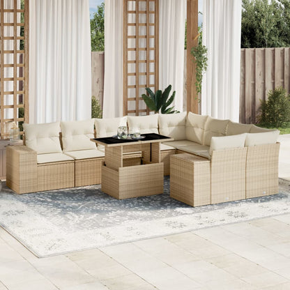 10-tlg. Garten-Sofagarnitur mit Kissen Beige Poly Rattan - Pazzar.ch