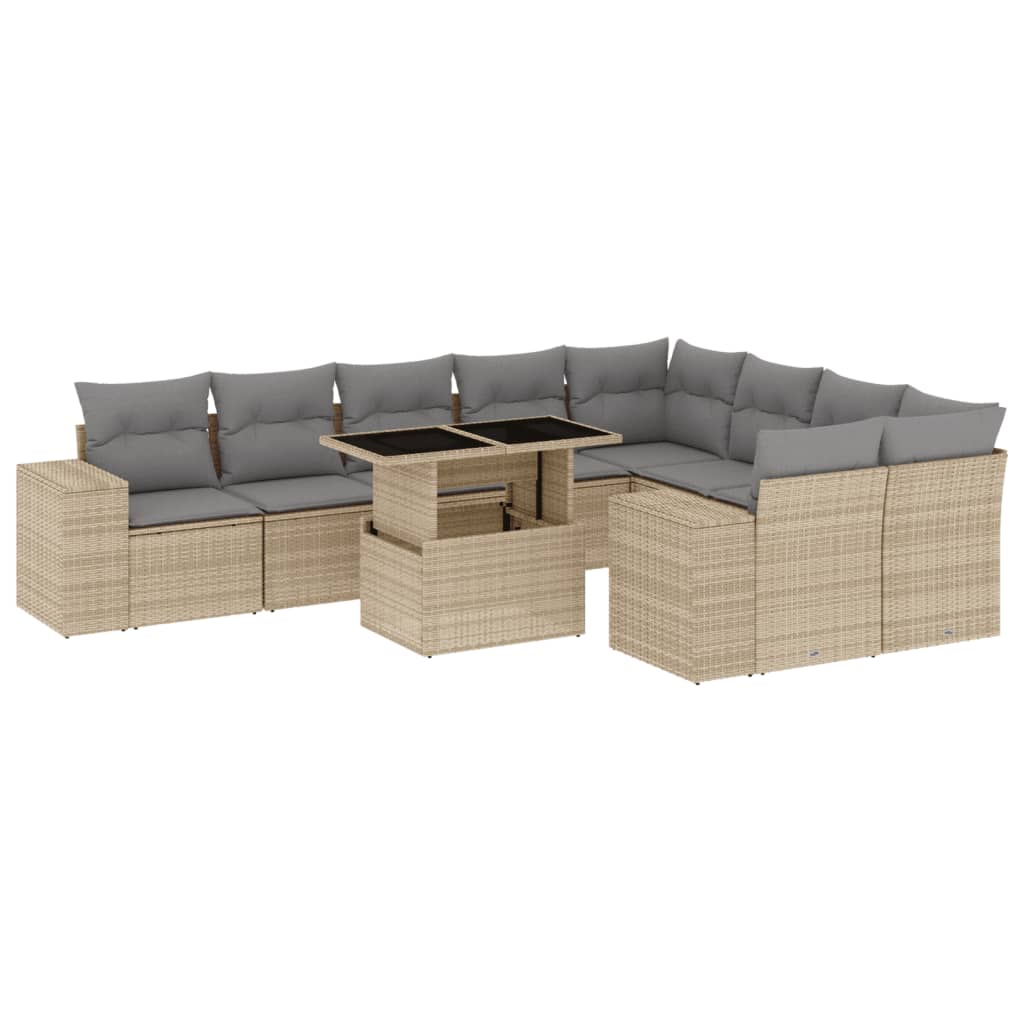 10-tlg. Garten-Sofagarnitur mit Kissen Beige Poly Rattan - Pazzar.ch