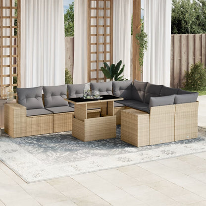 10-tlg. Garten-Sofagarnitur mit Kissen Beige Poly Rattan - Pazzar.ch