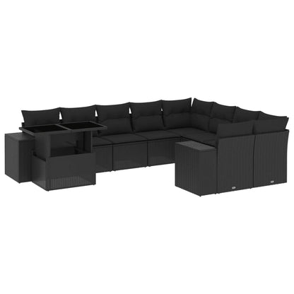 10-tlg. Garten-Sofagarnitur mit Kissen Schwarz Poly Rattan - Pazzar.ch