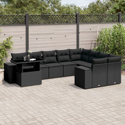 10-tlg. Garten-Sofagarnitur mit Kissen Schwarz Poly Rattan - Pazzar.ch