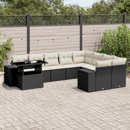 10-tlg. Garten-Sofagarnitur mit Kissen Schwarz Poly Rattan - Pazzar.ch