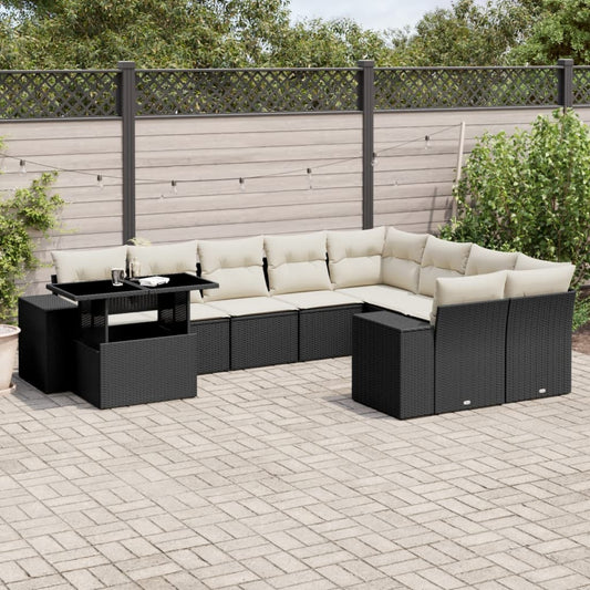 10-tlg. Garten-Sofagarnitur mit Kissen Schwarz Poly Rattan - Pazzar.ch