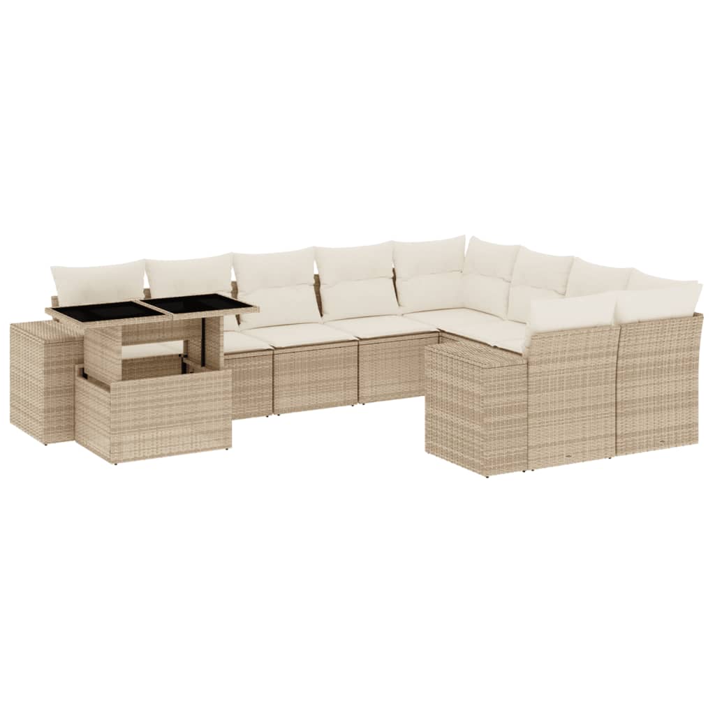 10-tlg. Garten-Sofagarnitur mit Kissen Beige Poly Rattan - Pazzar.ch