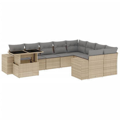 10-tlg. Garten-Sofagarnitur mit Kissen Beige Poly Rattan - Pazzar.ch