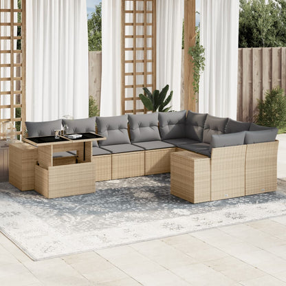 10-tlg. Garten-Sofagarnitur mit Kissen Beige Poly Rattan - Pazzar.ch