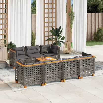 8-tlg. Garten-Sofagarnitur mit Kissen Grau Poly Rattan - Pazzar.ch