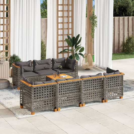 8-tlg. Garten-Sofagarnitur mit Kissen Grau Poly Rattan - Pazzar.ch