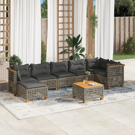8-tlg. Garten-Sofagarnitur mit Kissen Grau Poly Rattan - Pazzar.ch