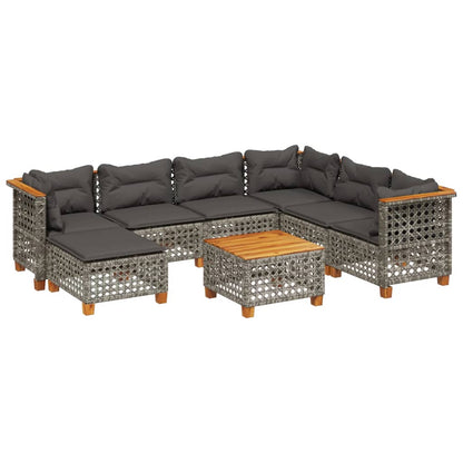 8-tlg. Garten-Sofagarnitur mit Kissen Grau Poly Rattan - Pazzar.ch