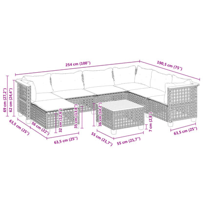 8-tlg. Garten-Sofagarnitur mit Kissen Grau Poly Rattan - Pazzar.ch