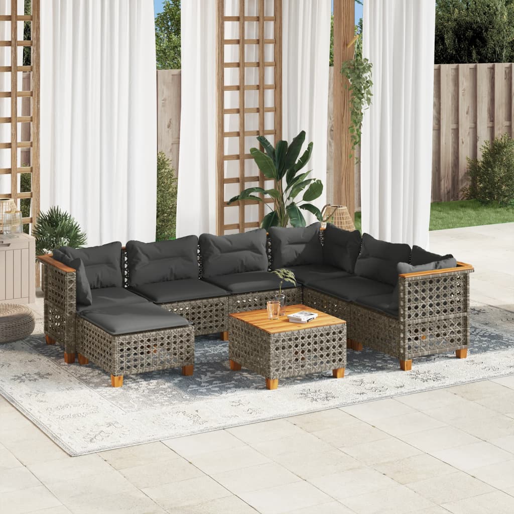 8-tlg. Garten-Sofagarnitur mit Kissen Grau Poly Rattan - Pazzar.ch