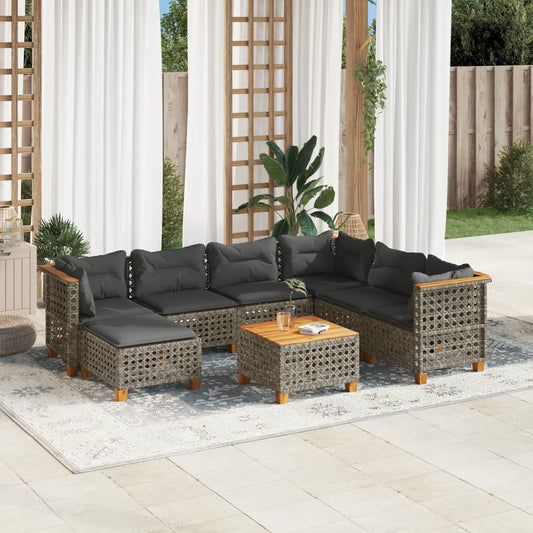 8-tlg. Garten-Sofagarnitur mit Kissen Grau Poly Rattan - Pazzar.ch