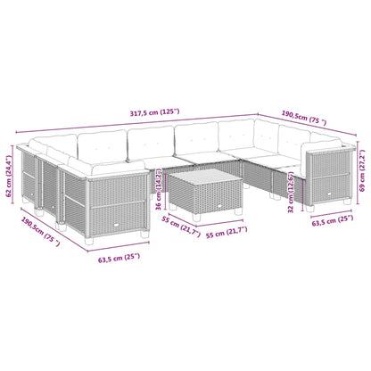 10-tlg. Garten-Sofagarnitur mit Kissen Grau Poly Rattan - Pazzar.ch