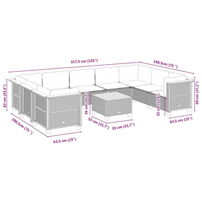 10-tlg. Garten-Sofagarnitur mit Kissen Beige Poly Rattan - Pazzar.ch