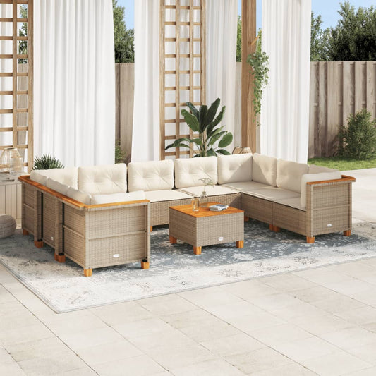 10-tlg. Garten-Sofagarnitur mit Kissen Beige Poly Rattan - Pazzar.ch