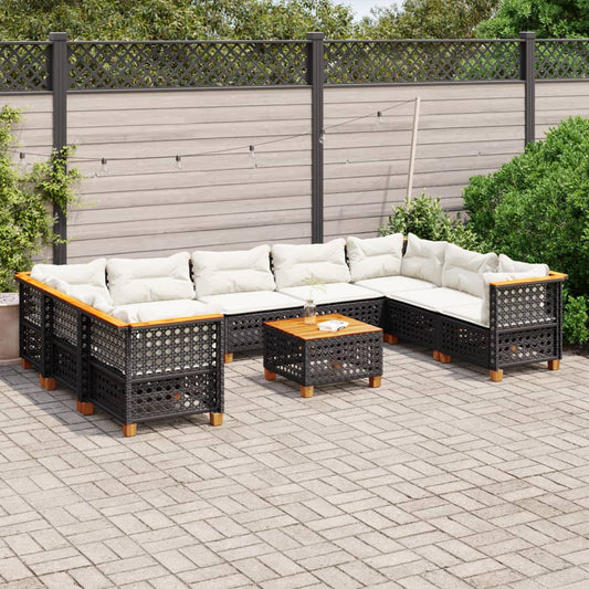 10-tlg. Garten-Sofagarnitur mit Kissen Schwarz Poly Rattan - Pazzar.ch