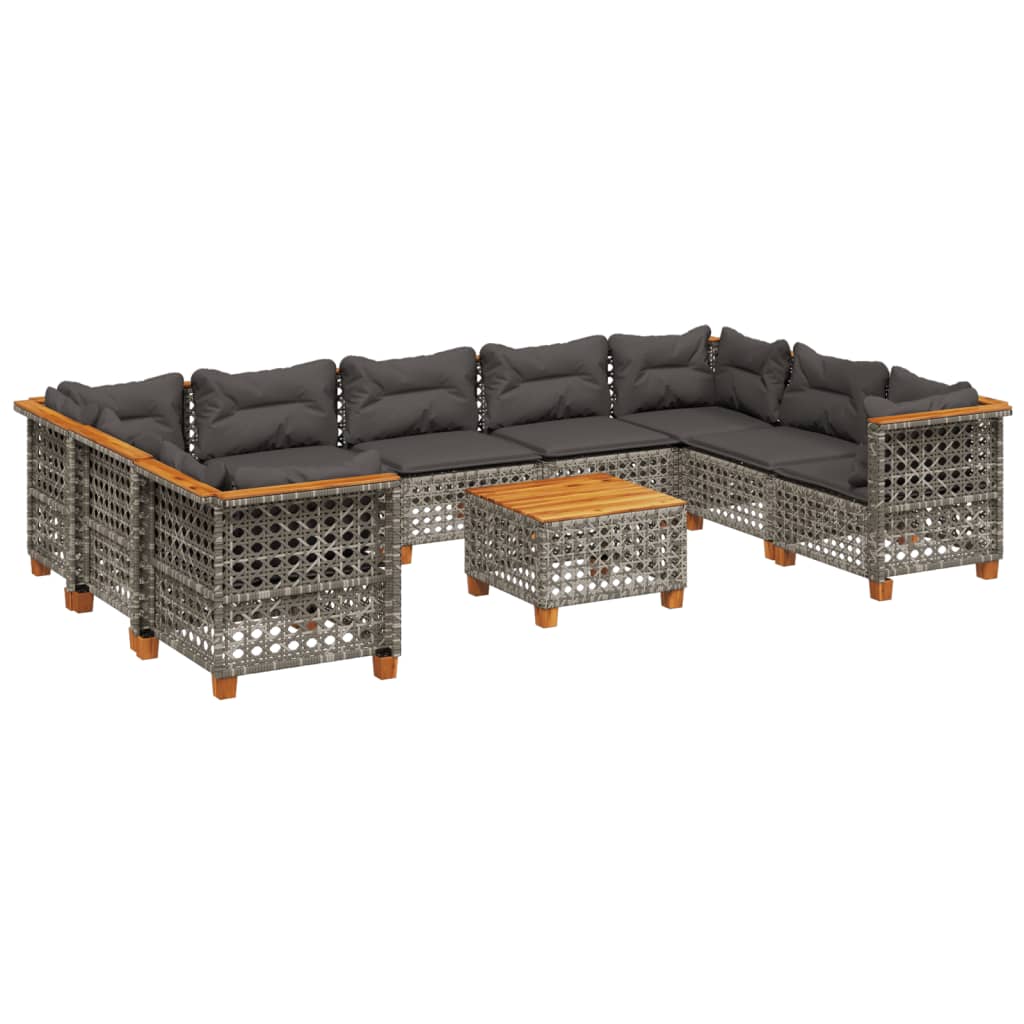 10-tlg. Garten-Sofagarnitur mit Kissen Grau Poly Rattan - Pazzar.ch