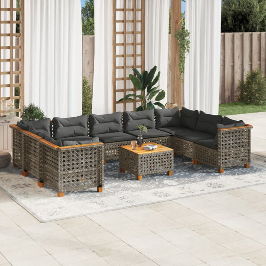 10-tlg. Garten-Sofagarnitur mit Kissen Grau Poly Rattan - Pazzar.ch