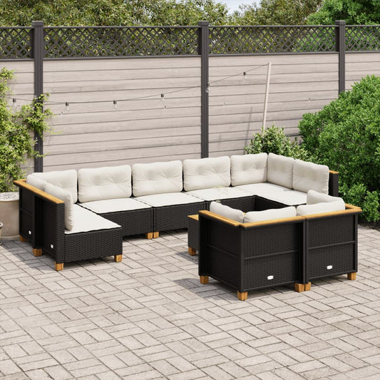 10-tlg. Garten-Sofagarnitur mit Kissen Schwarz Poly Rattan - Pazzar.ch